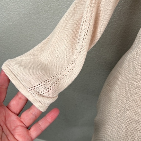 August Silk Cream Open Knit Long Sleeve Cardigan Size Small - Picture 3 of 7
